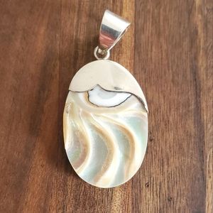 Silver and shell wavy necklace charm pendant